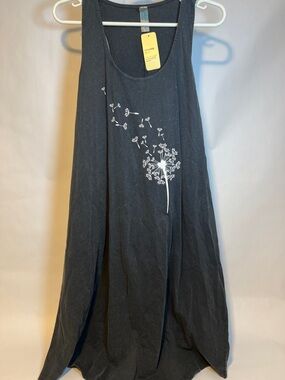 Instant Message Black Tank Dress with White Dandelion Graphic